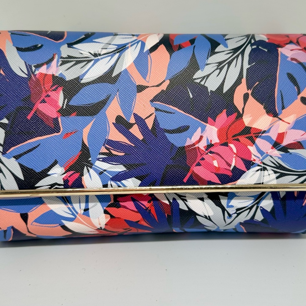 Blue and Pink Floral Crossbody Bag with Bold Botanical Design